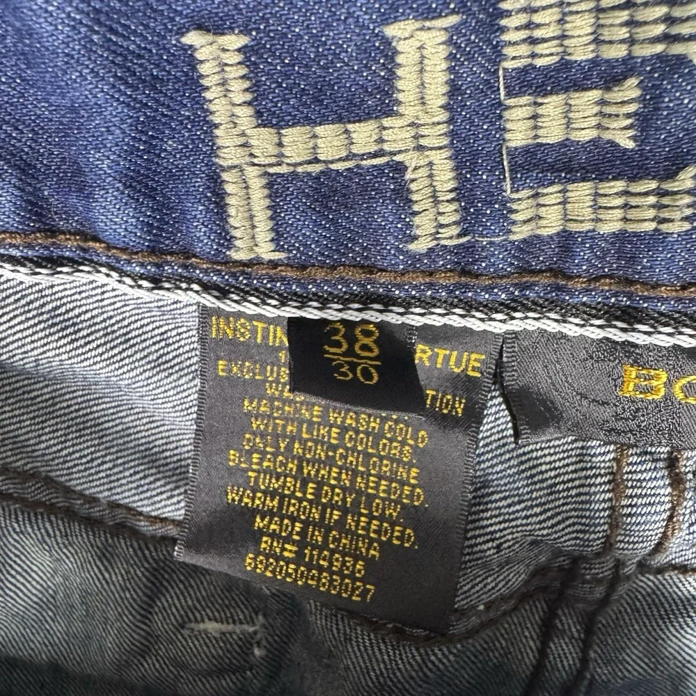 Helix Jeans Mens 38x30 Bootcut Embroidered Flames Cross Y2K Grunge Baggy
